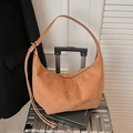 Brown suede hobo bag with adjustable shoulder strap and large capacity crescent shape - Brown