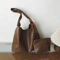 Bolso tote marrón oscuro en piel sintética con asa anudada y mini monedero a juego - Arena
