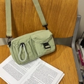 Versatile sage green multi-pocket nylon crossbody bag with adjustable strap in casual style - Green