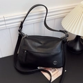 Black vintage square shoulder bag in smooth PU leather with multi-zipper compartments - Black