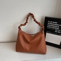 Sac fourre-tout vintage marron avec poignée froissée et grande capacité en similicuir - Marron (Sans Pendentif)