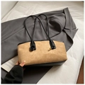 Khaki frosted suede shoulder bag with black leather trim and knot detail for women - No Pendant / Khaki