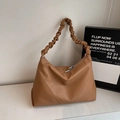 Sac hobo marron en cuir litchi avec bandoulière nuage plissée et fermeture éclair - Kaki (Sans Pendentif)
