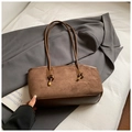 Brown retro tote bag with suede texture and gold hardware detail for daily commute - No Pendant / Brown