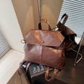 British retro dark brown backpack in wrinkled faux leather with bow drawstring detail - Coffee
