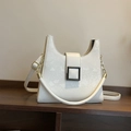 Beige faux snake skin crossbody bag with elegant chain handle and metal square buckle - Off White
