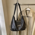 Dark gray vintage hobo tote bag with distressed texture and wide shoulder straps - Black without Pendant