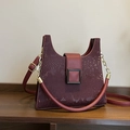Burgundy faux snakeskin crossbody bag with chain handle and rectangular gold clasp - Burgundy