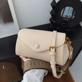 Cream-colored square leather crossbody bag with vintage jacquard wide shoulder strap - Off White