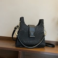 Minimalist black faux snake skin shoulder bag with gold hardware and top handle - Black