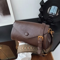 Retro dark brown square crossbody bag with vintage chevron wide woven strap and gold hardware - Brown