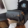 Vintage black square crossbody bag with round buckle and wide bohemian strap - Black