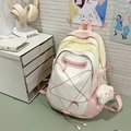 Sac à dos d'école pastel jaune et rose avec adorable porte-clé ours en peluche - Jaune avec Pendentif