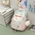 Sac à dos d'école rose et vert menthe avec rubans croisés et porte-clés en peluche - Vert avec Pendentif