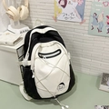 Classic black and white high-capacity school backpack with ghost logo design - Black without Pendant