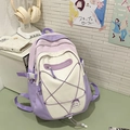 Purple and cream patchwork school backpack with adjustable straps and ghost tag - Purple Without Pendant