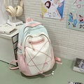 Pastel colorblock canvas backpack in mint green and pink with cute embroidery - Green Without Pendant