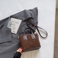 Dark brown suede bucket bag with star embossing and adjustable crossbody strap - Coffee (No Charms)