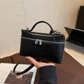 Minimalist black crocodile pattern small square handbag with adjustable shoulder strap - Black
