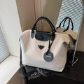 Grand sac fourre-tout de voyage en toile noir et blanc avec bandoulière amovible - Noir