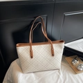 Grande borsa tote beige a quadri con manici in pelle marrone per un look moderno - Bianco Sporco Senza Pendente