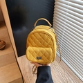 Mini yellow quilted matte leather backpack with gold chain straps and front lock pocket - Yellow