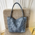 Minimalist large tote bag with a unique blue-grey washed texture and long handles - Blue (Without Charm)