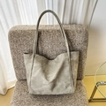 Minimalist grey-beige faux leather tote bag with vintage texture for work commuting - Off-White (Without Pendant)
