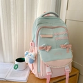 Mint green and pink school backpack with lace trim and cute bear plush charm - Green And Pink With Charm