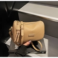 Khaki pebbled leather barrel crossbody bag with wide strap and gold hardware accents - Khaki