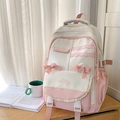 Pink and white preppy style backpack with lace lace trimming and decorative ribbon bows - White And Pink Without Pendant