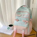 Mint green and pink school backpack with lace ruffles and ribbon bow variant - Green And Pink Without Charm