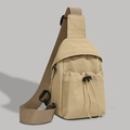 Khaki urban messenger bag with adjustable strap and front drawstring pocket details - Khaki