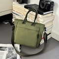 Olive green nylon tote bag with wide strap and double handles for school or work - Solid Green