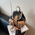Mini multi-functional backpack in black and brown leather with silver buckles - Black