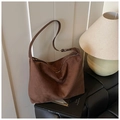 Brown suede tote bag with large capacity and minimalist retro hobo style shoulder strap - Brown
