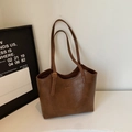 Vintage dark brown leather tote bag with gold lettering and adjustable handles - Brown (Without Pendant)