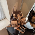 Vintage dark brown faux leather backpack with contrast stitching and metal buckle details - Coffee