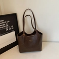 Vintage dark brown faux leather tote bag with gold logo and adjustable shoulder straps - Coffee (No Pendant)