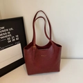 Large burgundy tote bag in faux leather with gold hardware and adjustable straps - Wine Red (Without Pendant)