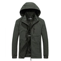 Army green men's hooded windbreaker jacket with functional zippers and breathable mesh lining - M / Army Green