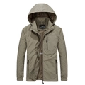 Men's casual outdoor windbreaker jacket in khaki green with detachable hood and mesh lining - M / Khaki