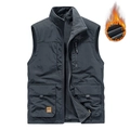 Chaleco reversible de hombre con forro polar y múltiples bolsillos con cuello alto gris - M / Gris