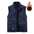 Men's navy multi-pocket tactical vest with warm fleece lining for outdoor activities - M / Dark Blue