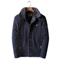 Giacca cargo da uomo blu scuro foderata in pile con collo in finta pelliccia grigia e tasche - M / Blu Nero