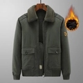 Dunkelgrüne Herren-Fliegerjacke mit Lammwollkragen und warmem Fleecefutter für den Winter - M (50-57.5kg) / Armeegrün