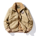Herren Bomberjacke in Khaki mit dickem Sherpa-Futter und Vintage-Military-Cargo-Taschen - M / Khaki