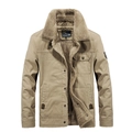 Giacca invernale da uomo kaki con fodera in pile spesso e ricamo in stile outdoor - M / Cachi