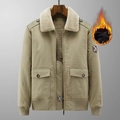 Winter-Pilotenjacke für Herren in Khaki mit dickem Vliesfutter und Lammfellkragen - M (50-57.5kg) / Khaki