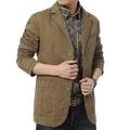 Casual heren blazer van kaki katoen met reverskraag en opgestikte zakken in studiostijl - M / Tops / Khaki